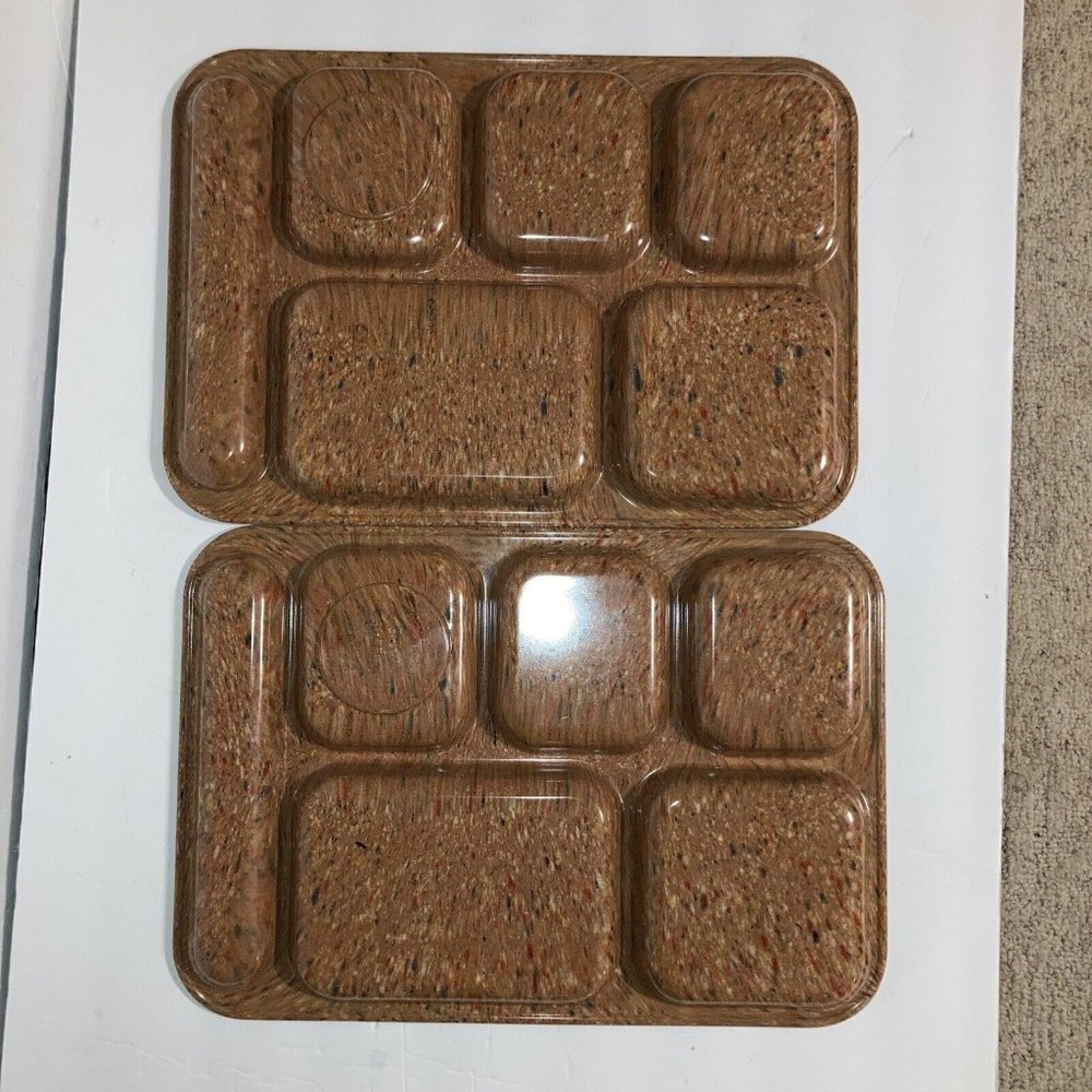 Vtg Set 2 Dallas Ware Melmac Melamine Confetti Divi Splatter Ware Trays Brown